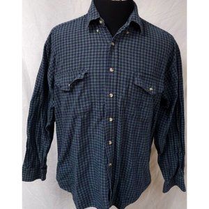 Roper XL Green Blue Check Long Sleeve Button Down Heavyweight Western Shirt